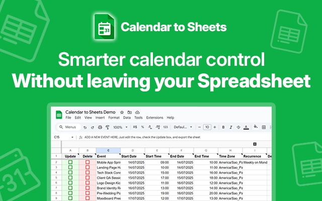 Calendar to Sheets screenshot